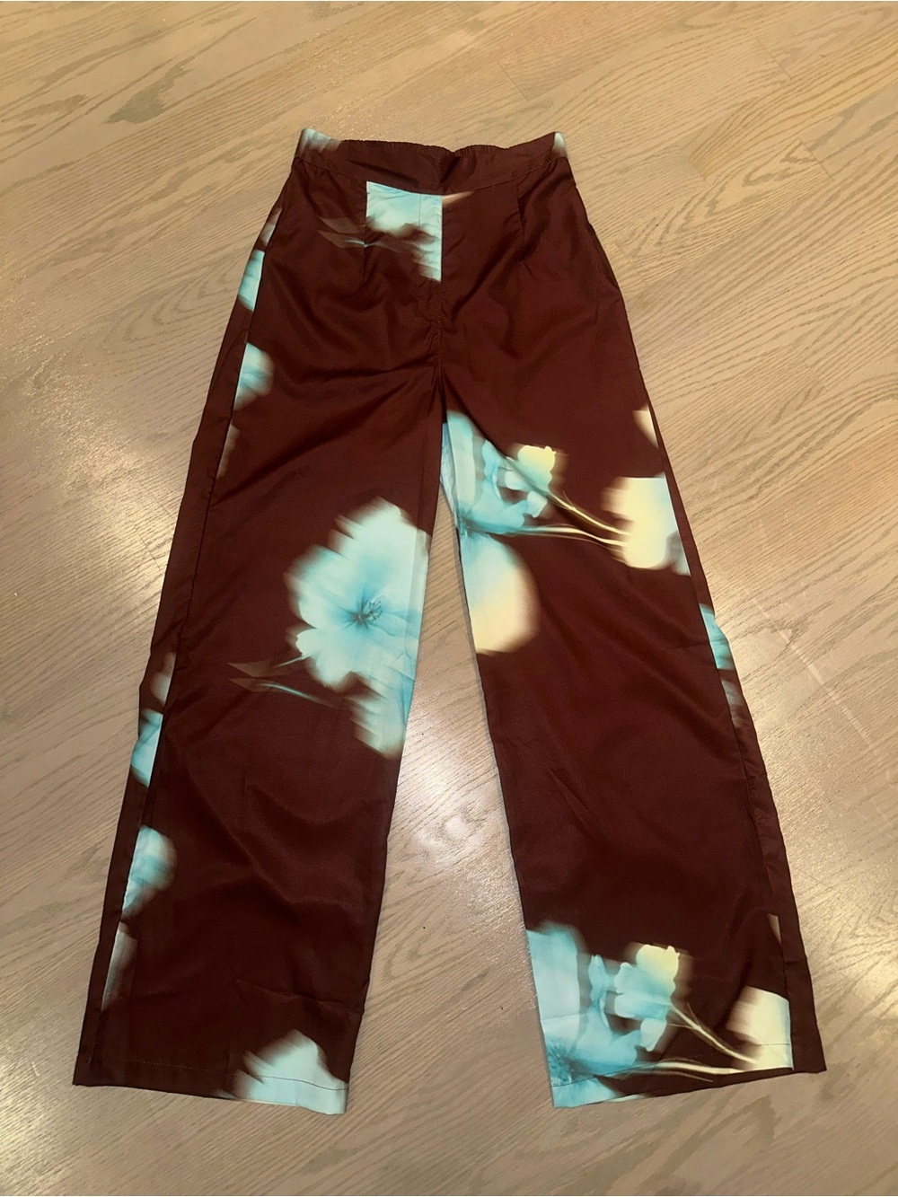 Together Wide Leg Floral Pants in Brown and Light Blue